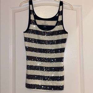 Blue & White Sequin Tank Top